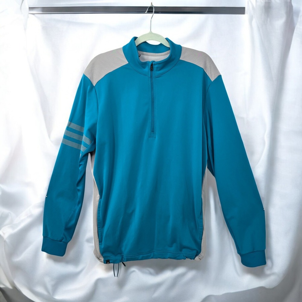 Adidas Golf Mens Teal Grey Half Zip Pullover Jacket Size Lrg Three Stripe Pocket